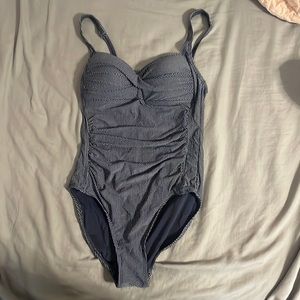 Blue polka dot one piece bathing suit